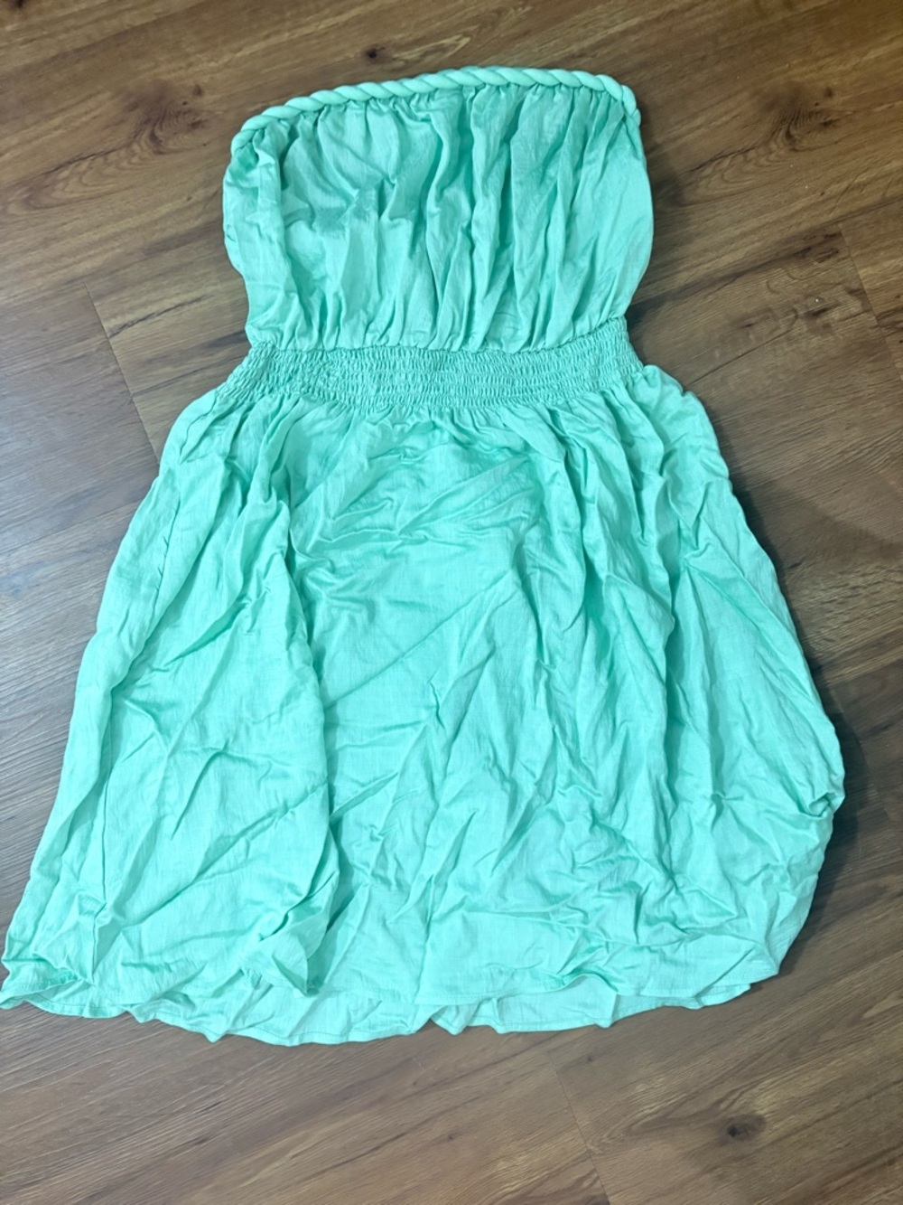 Strapless Mint Mini Sundress with Braided Neckline